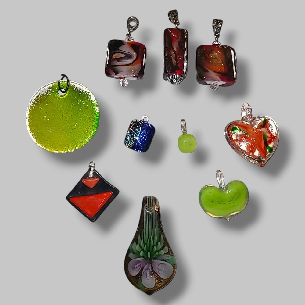 Vintage Murano Art Glass Pendant Charm Lot Dichroic Lampwork 10pc Jewelry